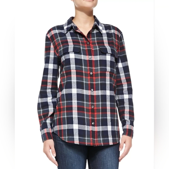 Equipment Femme Signature Plaid Button Up Shirt in Peacoat Multi Size Small - Picture 2 of 14